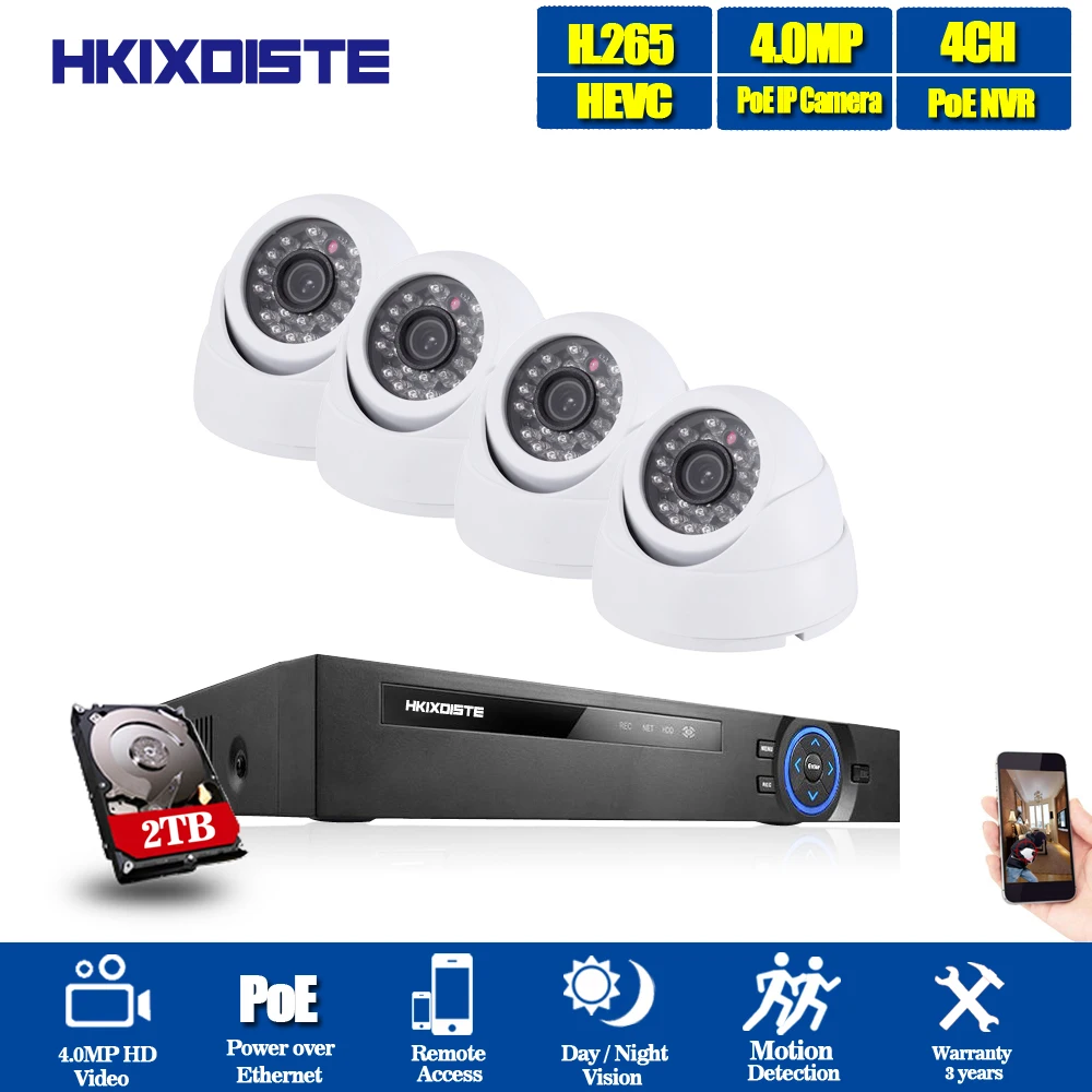 H.265 4CH CCTV система 5MP POE NVR комплект 4*4 МП мини купол 3 6 мм Объектив IP камера
