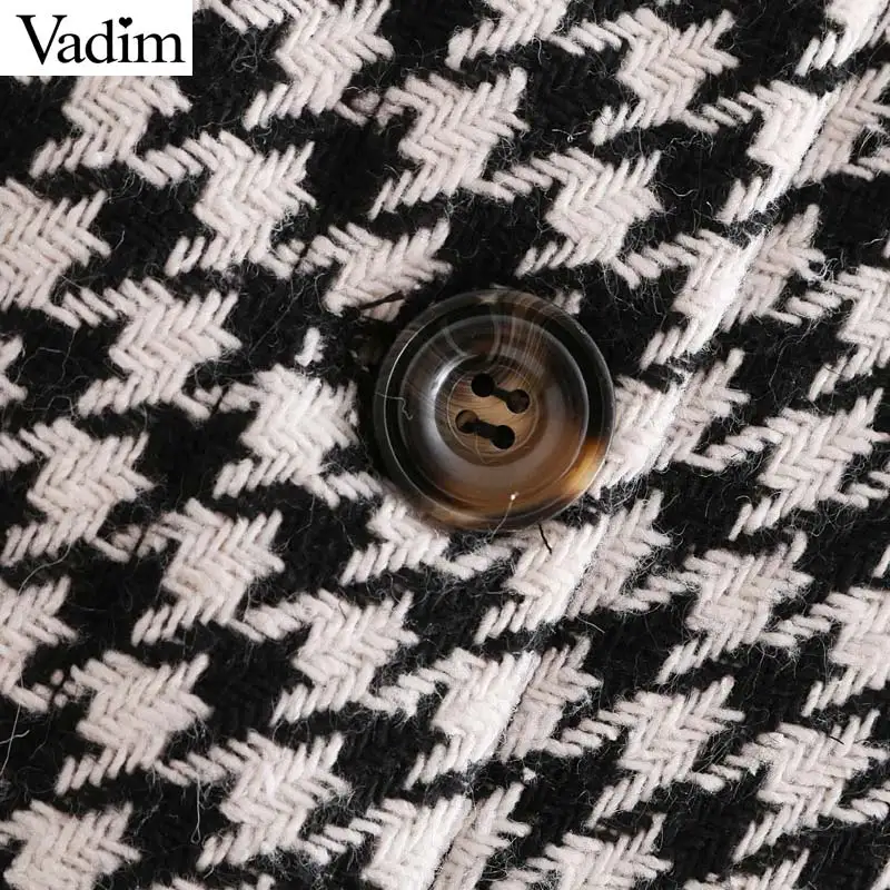 Vadim Женская винтажная клетчатая миди юбка faldas mujer Houndstooth пуговицы Ретро одежда