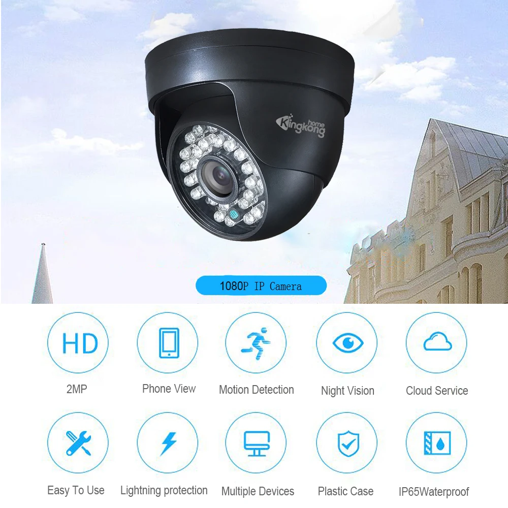 Kingkonghome ONVIF 1080 P, ip-камера, пластиковая, для помещений, для улицы, с детектором движения, для помещений, для безопасности, CCTV, купольная камера наблюдения, IP cam