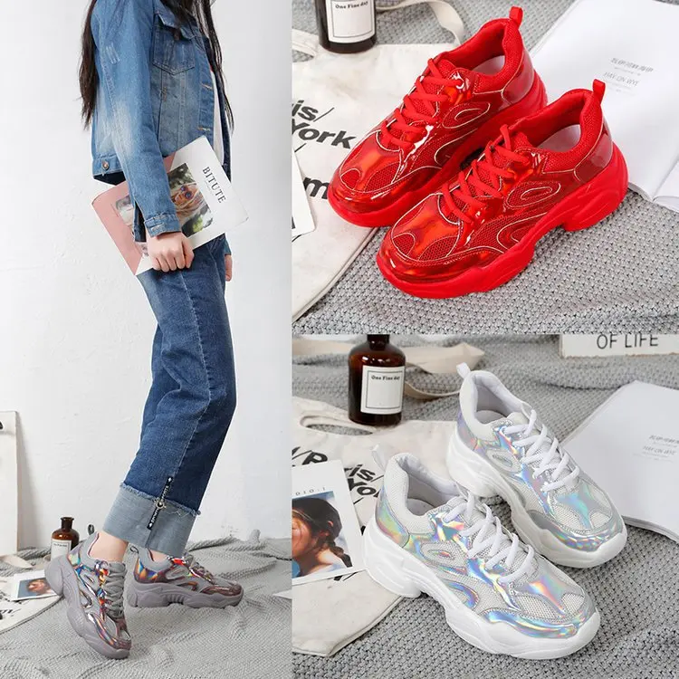 Новинка 2019 года красные и серебристые женские не сужающиеся книзу теннисные