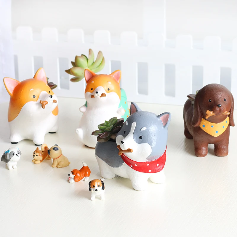 Суккуленты горшок Kawaii ZAKKA Акита такса собака хаски домашних животных смолы
