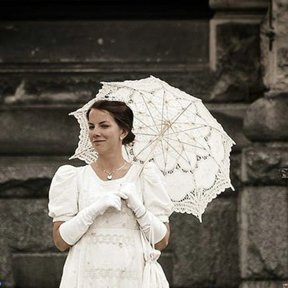 Модный кружевной зонт хлопковый Зонт с вышивкой Свадебный белого цвета и