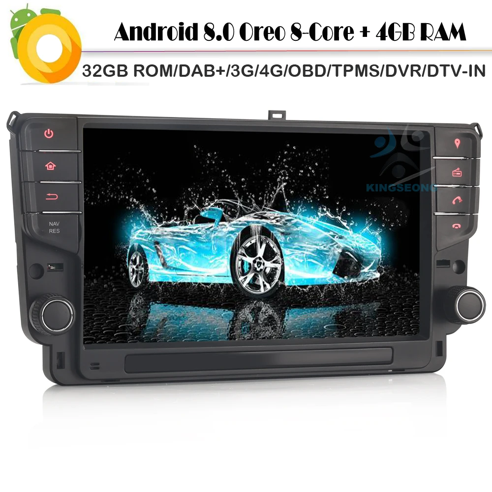 Автомагнитола 9 дюймов Восьмиядерный процессор Android 8 0 GPS SatNav DAB + WiFi 4G BT SD OBD USB для VW