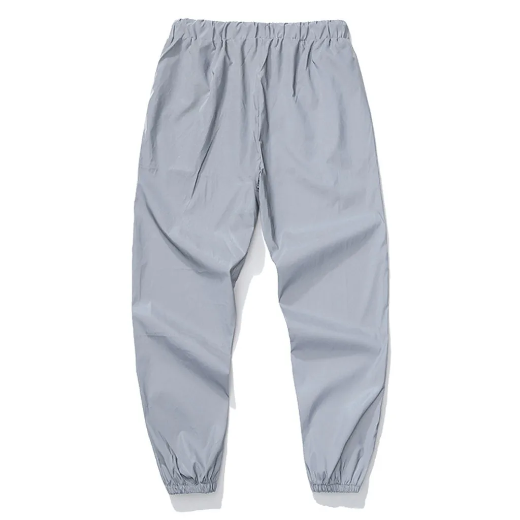 Autumn New Arrival Men flash reflective jogger Long Pants Drawstring Elastic gray solid streetwear trousers Dropshipping 15