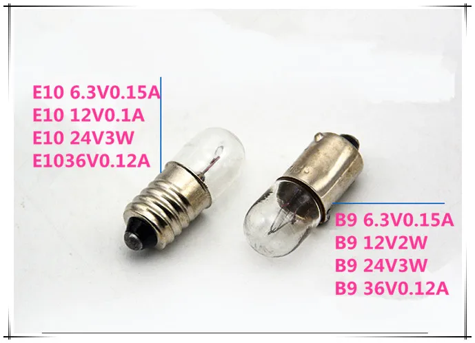 Лампа для фонарика B9 индикатор E10 12V0.1A 6 3v0.15a маленькие лампы 24V3W сигнальная лампа