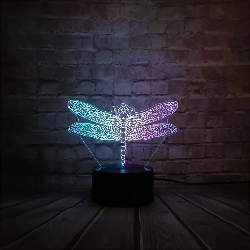 Новая 3D лампа с насекомыми Стрекоза USB Ночник светильник Mixcolor Illusion Fade RGB