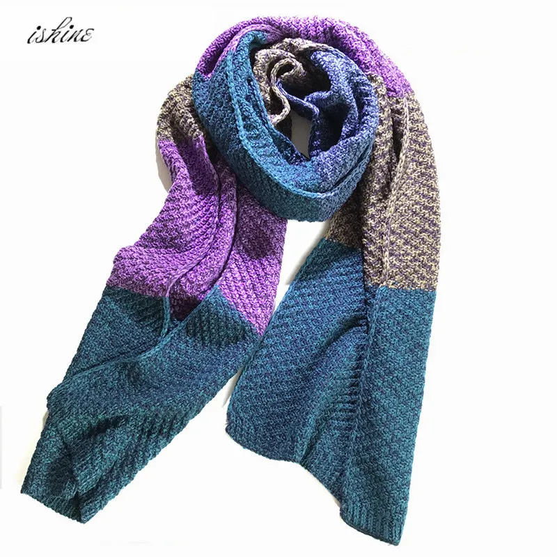 Модный шерстяной шарф в стиле пэчворк 3 цвета для мужчин и женщин шерстяные шарфы