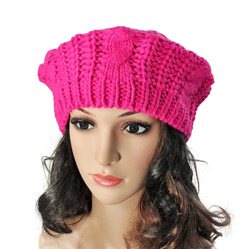 

CUHAKCI Braided Crochet Warm Baggy Beanie Caps Fashion Women Winter Beret Hat Ski Cap Wool Knitted Lady