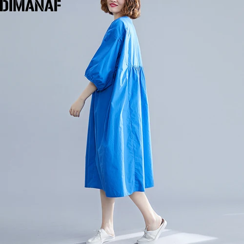 Женское флисовое платье DIMANAF, свободное повседневное платье, однотонный летний сарафан большого размера 5XL, 6XL - Цвет: Ya95513CN-lan
