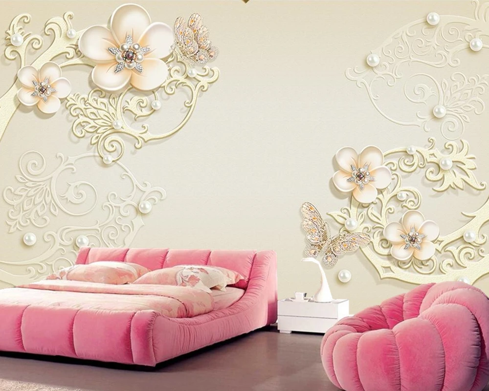 

Fresh jewel flower relief 3d wallpaper mural papel de parede for living room sofa TV wall bedroom kitchen wall papers home decor