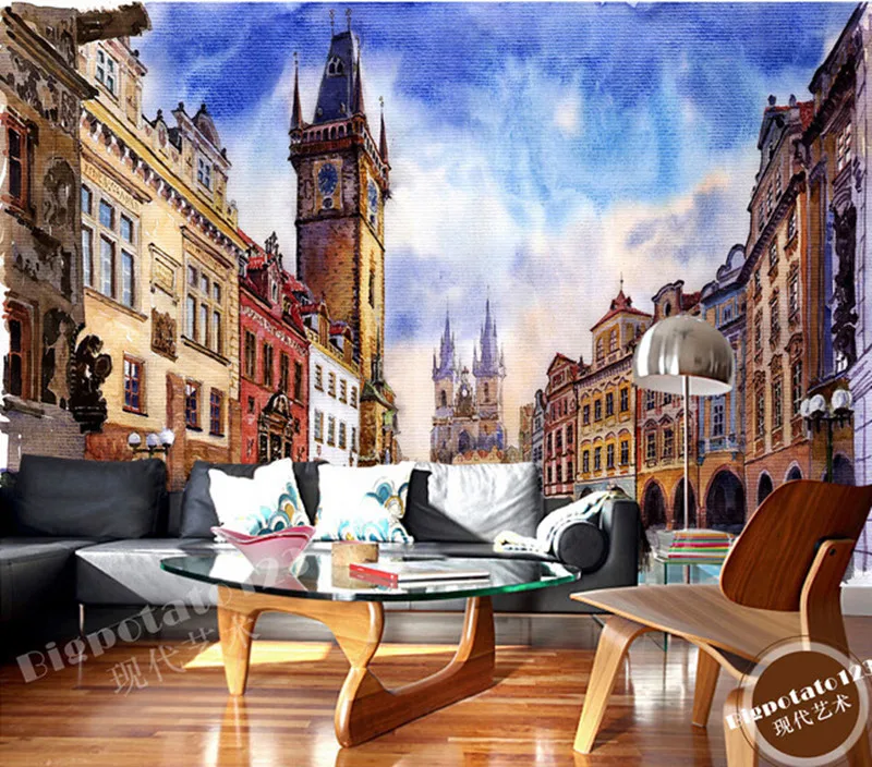 

The latest 3D murals, the blue sky the castle tower oil painting de parede Papel, living room TV sofa bedroom wall paper