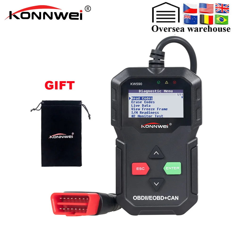 KONNWEI KW590 OBD2 сканер штрих кода поддерживает OBD II функции для студийной съемки с