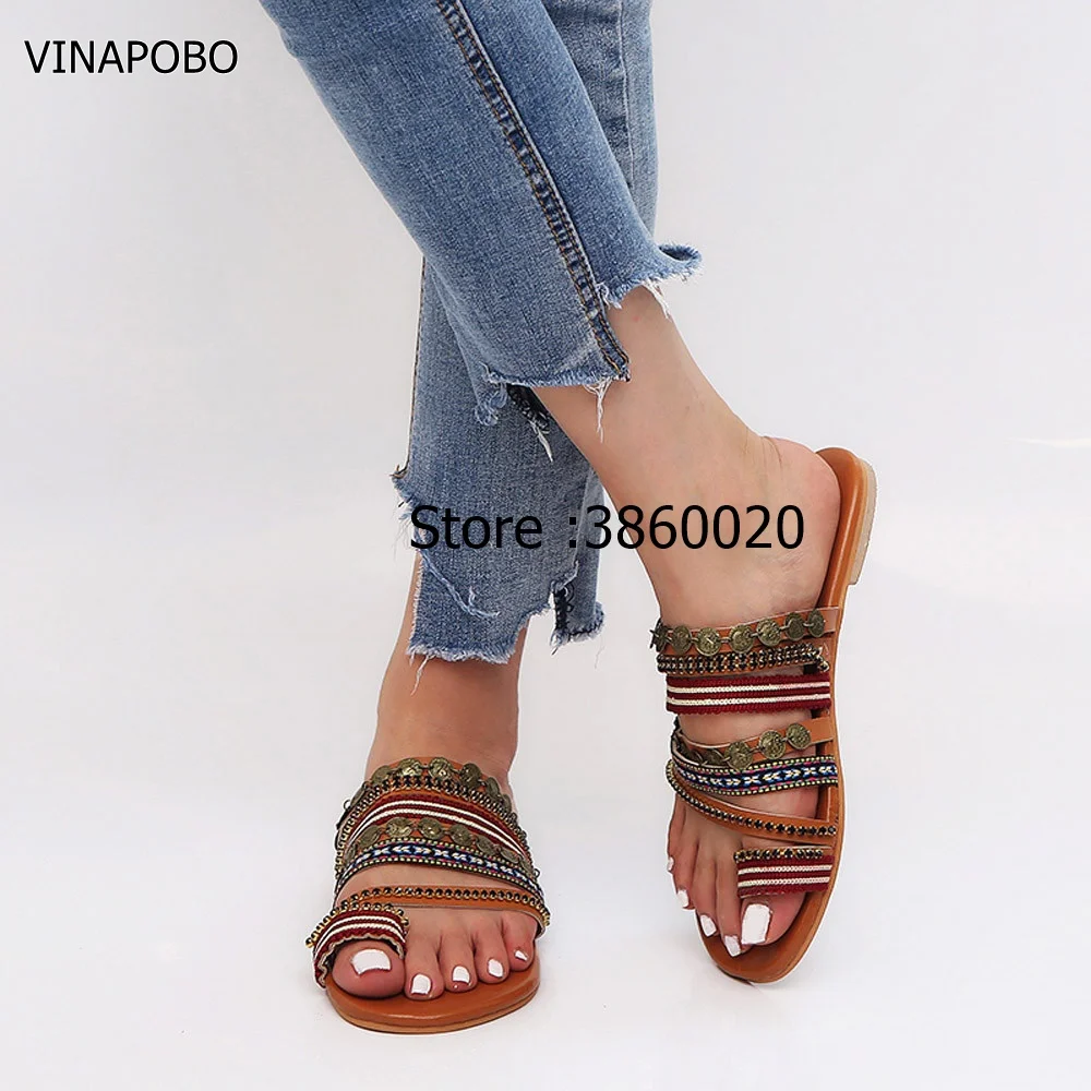 vinapobo women slippers summer sandals outdoor platform open toe rhinestone flat casual 2018 | Обувь