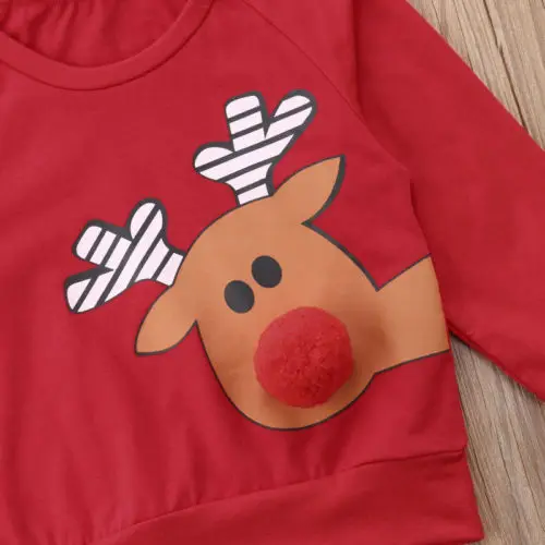 Xmas Дети для маленьких мальчиков девушка одежда олень хлопок кофта-топ толстовки