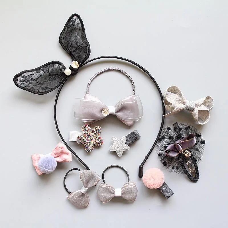 10pcs kids girls hair accessories bows hairbands ear head hoop crown Pom clips for flower ties bands | Детская одежда и обувь