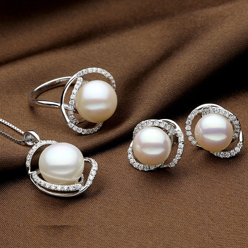 

Sinya Natural pearls jewelry set with Ring Earring and Necklace in 925 Sterling silver pearl diameter 10-13mm 2017 new arrival