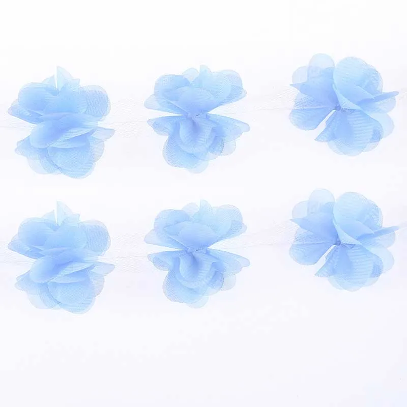 Light Blue Misaya 3D шифон кластер Цветы Кружева платье украшения кружевной ткани аппликация отделка Швейные принадлежности 2 ярдов - Цвет: Light Blue