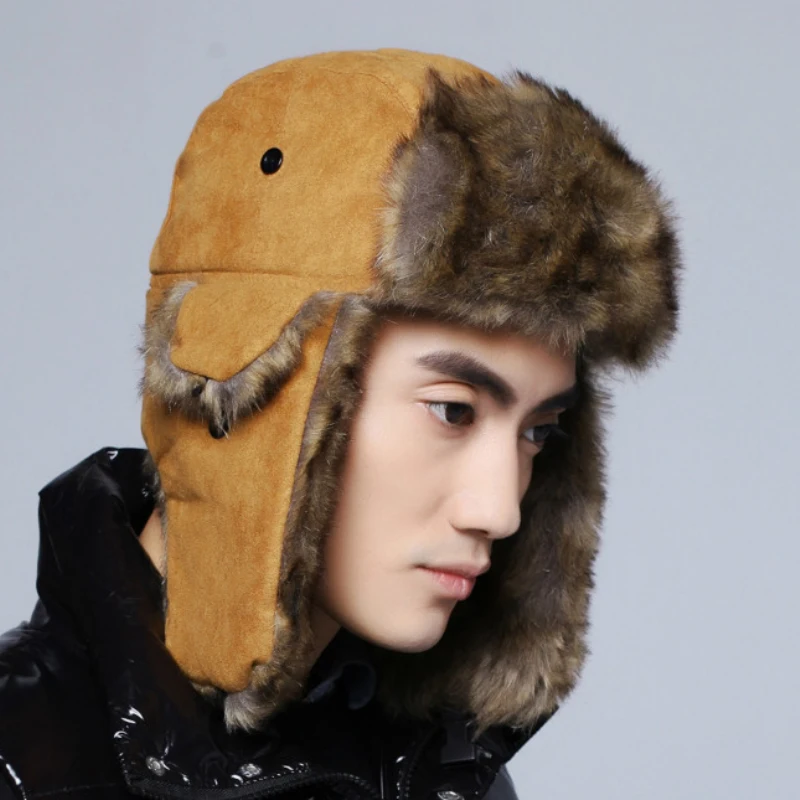 

HT2101 Thick Warm Russian Hat Suede Earflap Trapper Snow Ski Cap Windproof Russian Ushanka Fur Bomber Hat Men Women Winter Hat