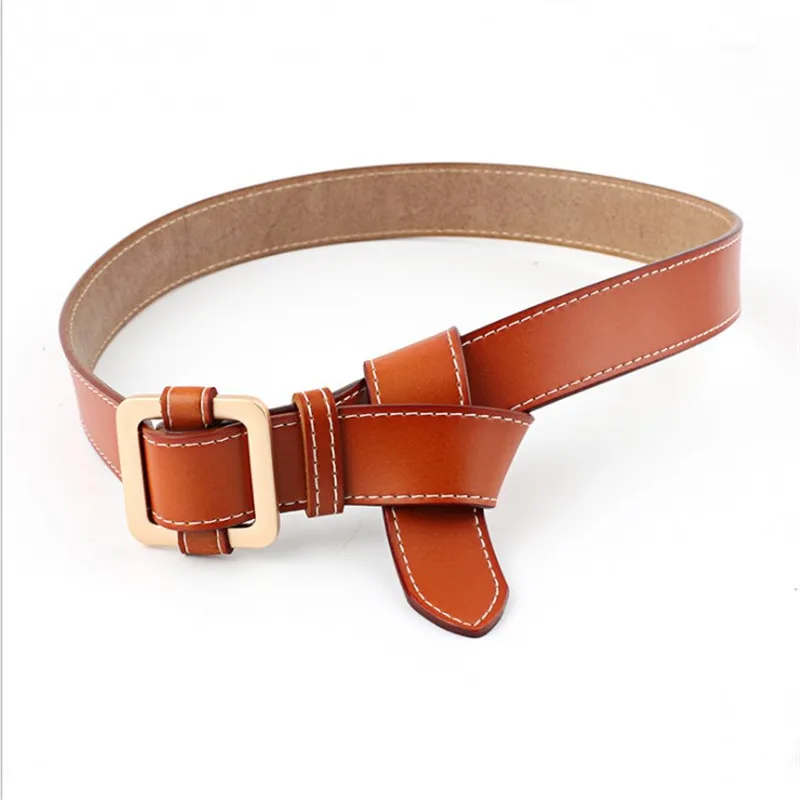 Black White Red Tan Wide Genuine Cowhide Leather Waist Strap Belt Women Gold Square Buckle Woman Belts for Jeans Waistbands | Аксессуары