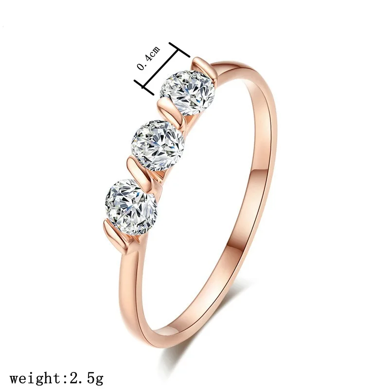Kristi Tina Wedding Three Zircon плоский горный хрусталь кольцо Кристалл розовое золото цвет