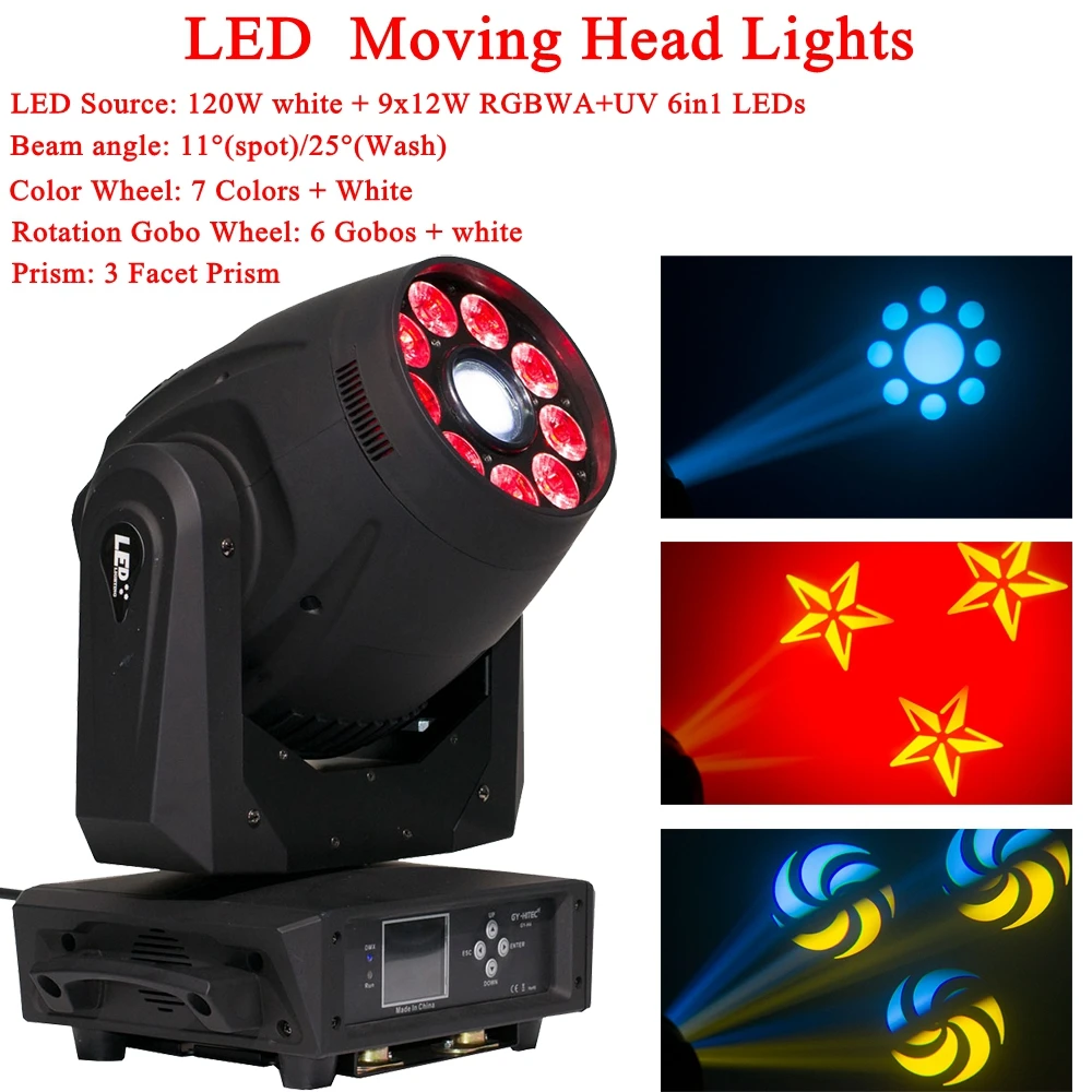 Светодиодный прожектор 120 Вт Spot & 9x12 RGBWA + UV 6 в 1 движущийся головной свет s для сцены