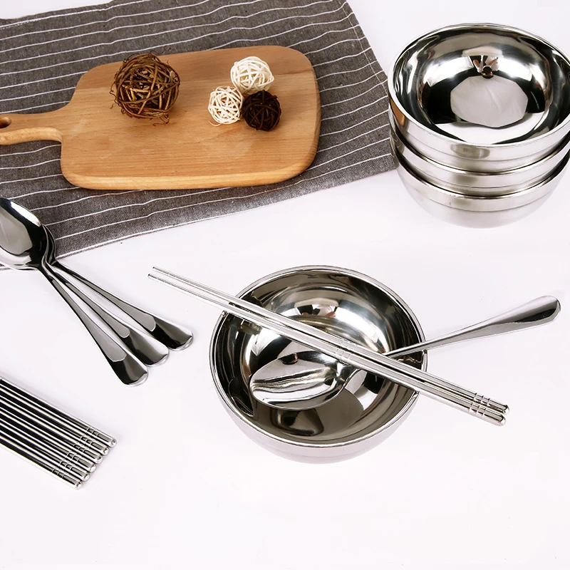 Travelsky 1/2/4 Outdoor Tableware Portable Eco Family Picnic Steel Bowl Spoon Chopsticks Stainless Camping Tablewear Set bags | Спорт и