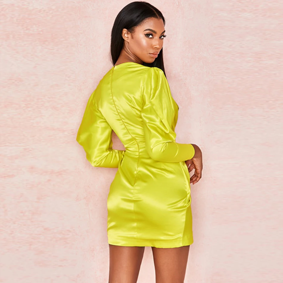 Сексуальное платье с v образным вырезом и рукавами фонариками высокое качество