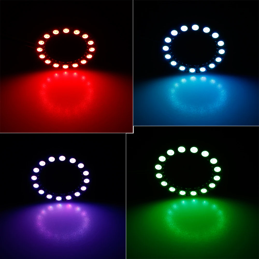 

LED Pixel DC5V WS2812B 16LEDs Bits Ring RGB Led Module Addressable Pixel Light Black White PCB RGB Full Color JQ