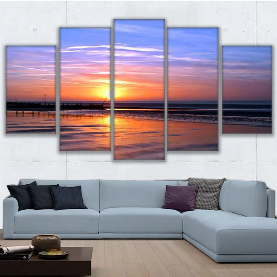Стены фото Винтаж домашний декор Картины на холсте 5 Панель красивый восход