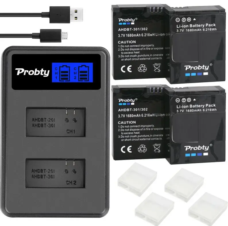 Пробти для GoPro hero 3 hero 3+ hero 3 hero 3+ батарея+ ЖК двойное зарядное устройство для go pro AHDBT-301 аксессуары для экшн-камеры