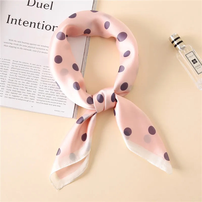 pink dots Модный женский шарф, роскошный бренд, в полоску и горох, с принтом, хиджаб, шаль из чистого шелка, шарфы, квадратный платок, шарфы, обертывания, новинка - Цвет: pink dots