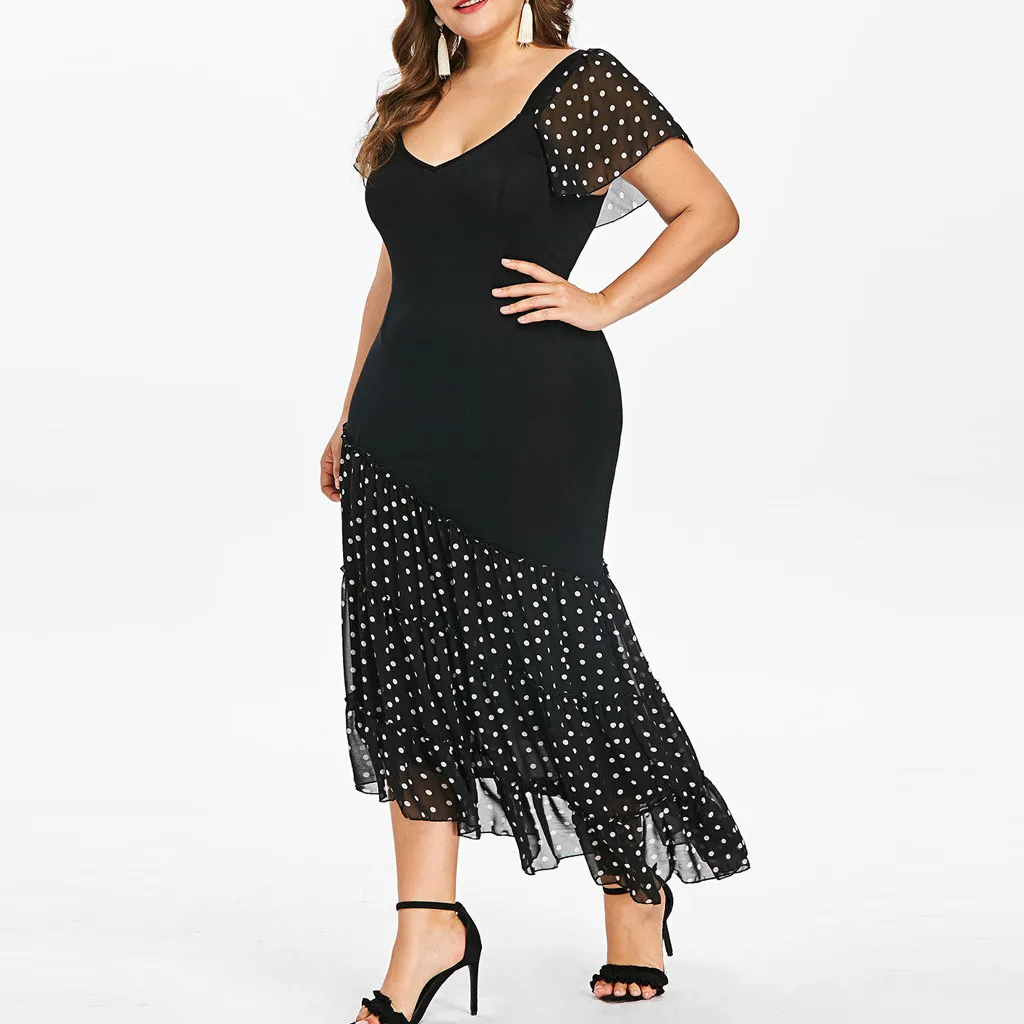 Женское асимметричное платье с круглым вырезом шифоновое большого размера