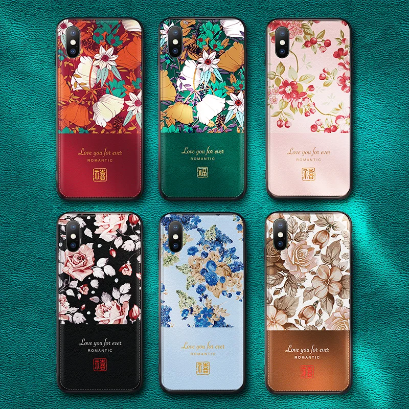 Phone Cases for iPhone 8 7 6 6s Plus X Xs Max XR Cover Leather Skin Soft Silicone Flower Texture Bag Case | Мобильные телефоны и