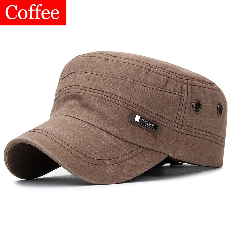 Coffee RoxCober Мужская Уличная Кепка из вареного хлопка, военная кепка, шляпа от солнца, одноцветная плоская кепка, берет, кепка, бейсболка с отверстием для воздуха 3010 - Цвет: Coffee
