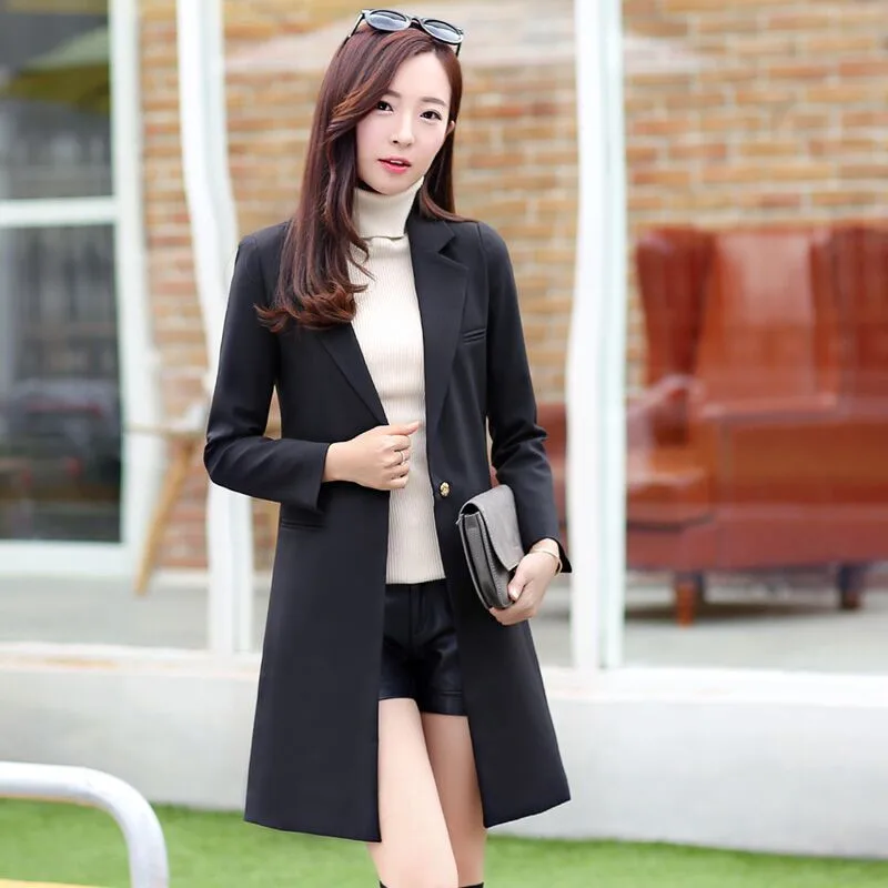 New Women Long Blazer Coat 2019Spring Korean Business Office Suit Jackets Ladies Blazers Solid Slim Female Tops Outerwear AA548
