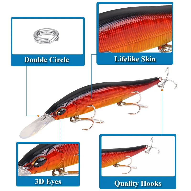 

8Pcs/lot 13.5cm 14g Artificial Hard Baits With 3 Treble Hooks Laser Minnow Wobblers Crankbait Fishing Bait Lures For Sea River