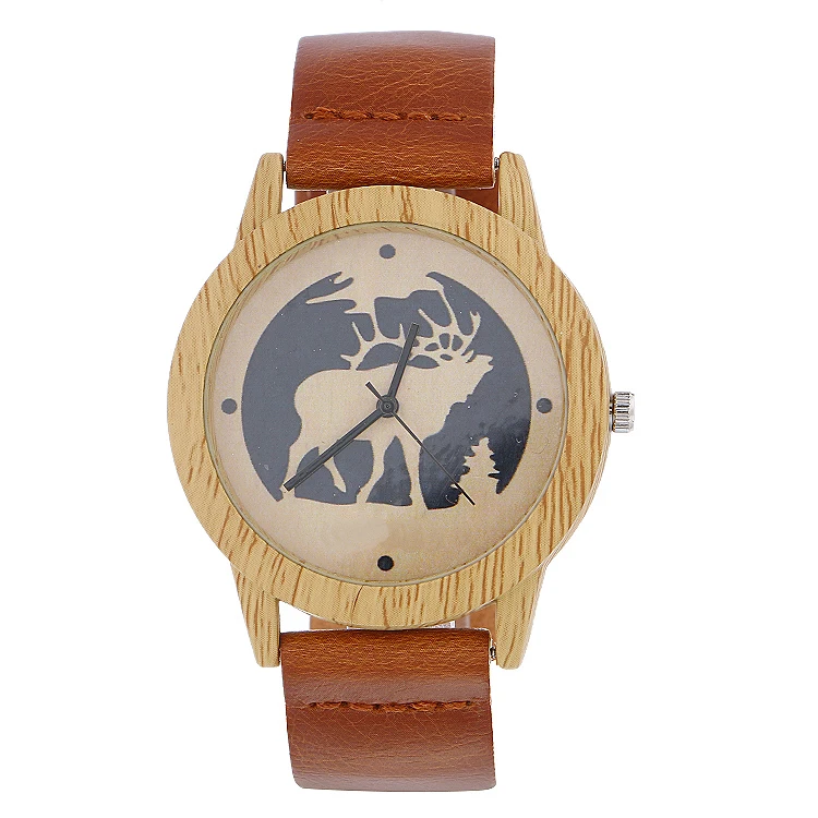 Модные брендовые Мужские часы с оленем роскошные имитацией дерева мужские