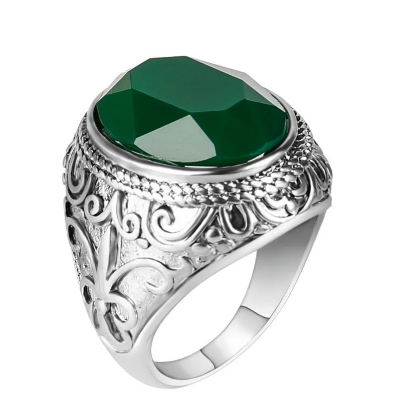 

Natural Oval Gem Vintage Look Alloy Antique Silver Plated Victoria Style Flower Oval Stone Ring
