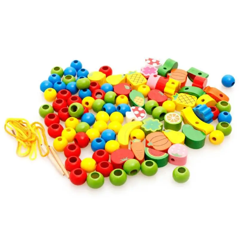

Fruit Block Wooden Toys Stringing Threading Beads Safety Environmental Protection Originality Children Game Educational Toy
