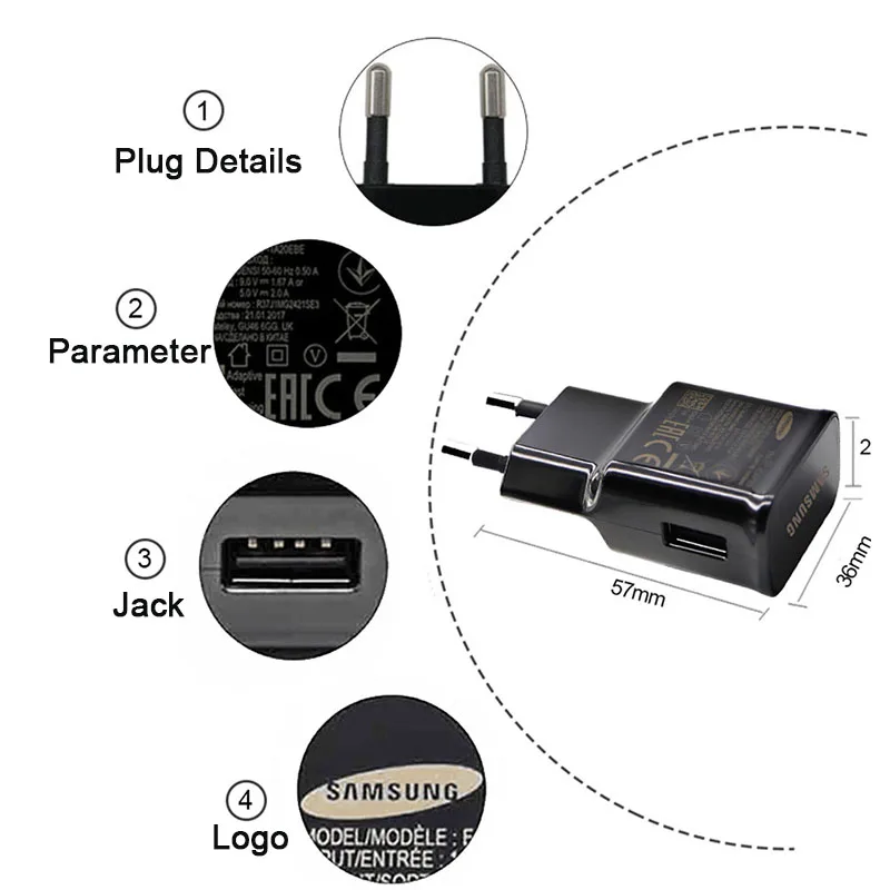 USB Type-C быстрое Адаптивное зарядное устройство Samsung для смартфонов GalaxyS8 + S9 Note8 с