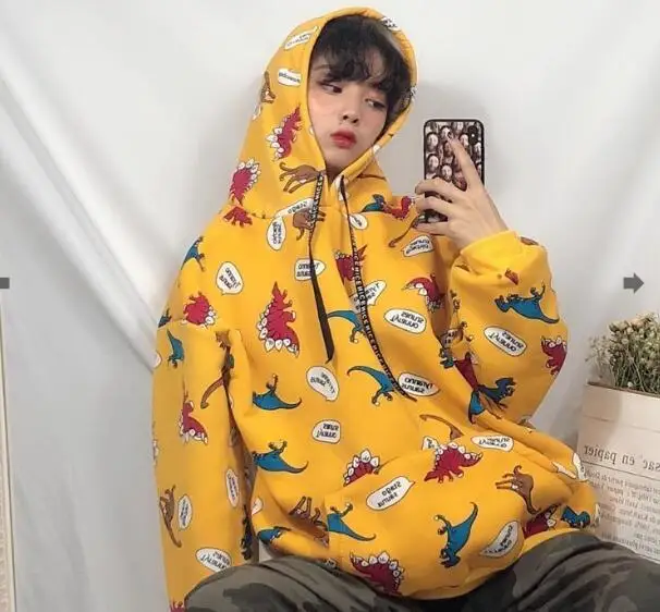 Осень и зима Свободный мультфильм с длинными рукавами с капюшоном Толстовка женская