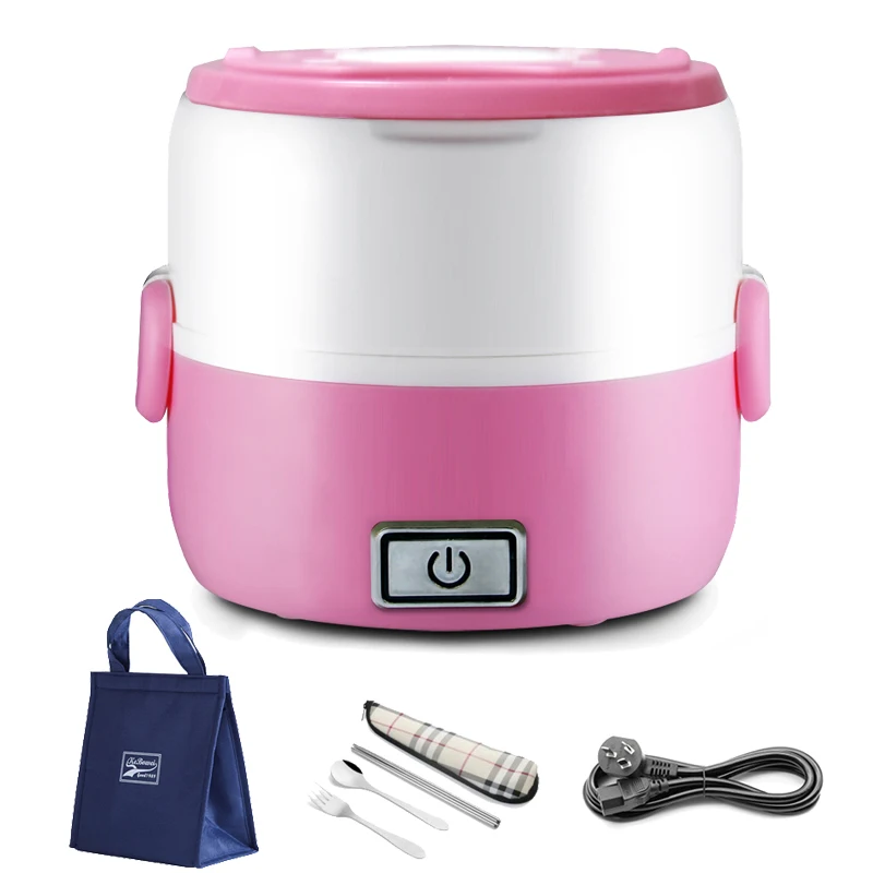 Pink - Bag Set 220V Электрическое одеяло с подогревом Коробки для обедов 2 Слои Нержавеющая сталь еды Ланчбокс Портативный дома и школы риса Еда отпариватель Пособия по кулинарии контейнер - Цвет: Pink - Bag Set