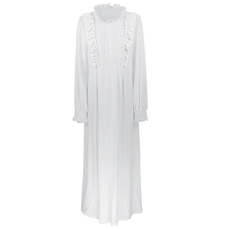 Women Dresses Princess Cotton Long Nightgowns Lace Vintage Romantic Sleepwear White Sweet Home Dress Plus Size Nightdress #L24 | Женская