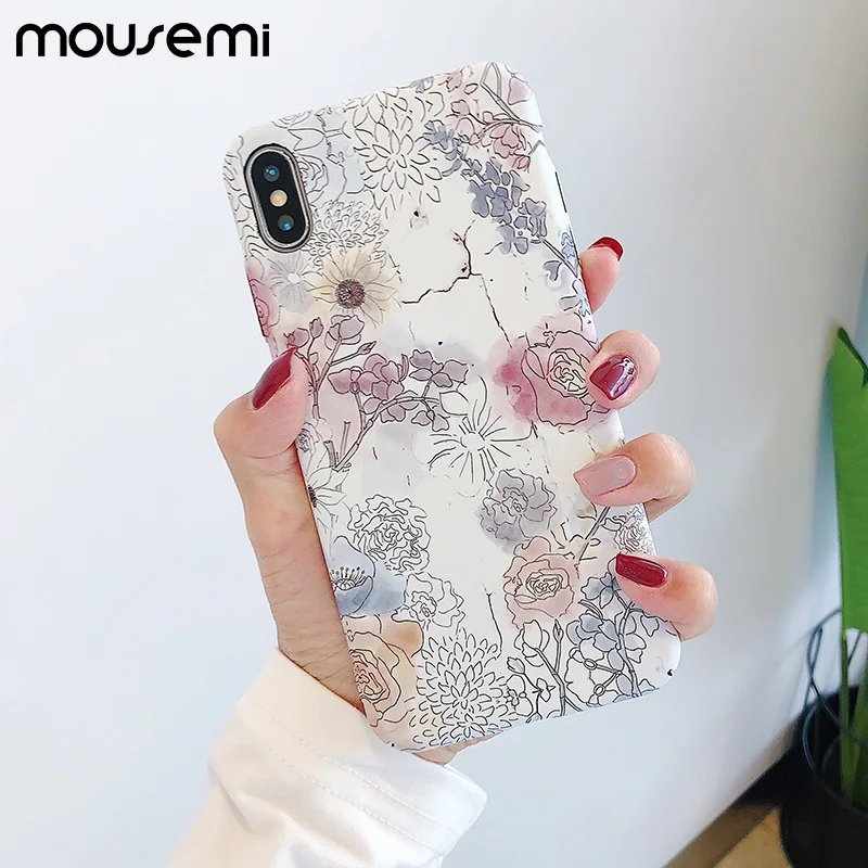 Роскошный чехол MOUSEMI для iPhone 8 с цветами Apple Plus милые Чехлы телефона розовый 7 6 X Xs MAX