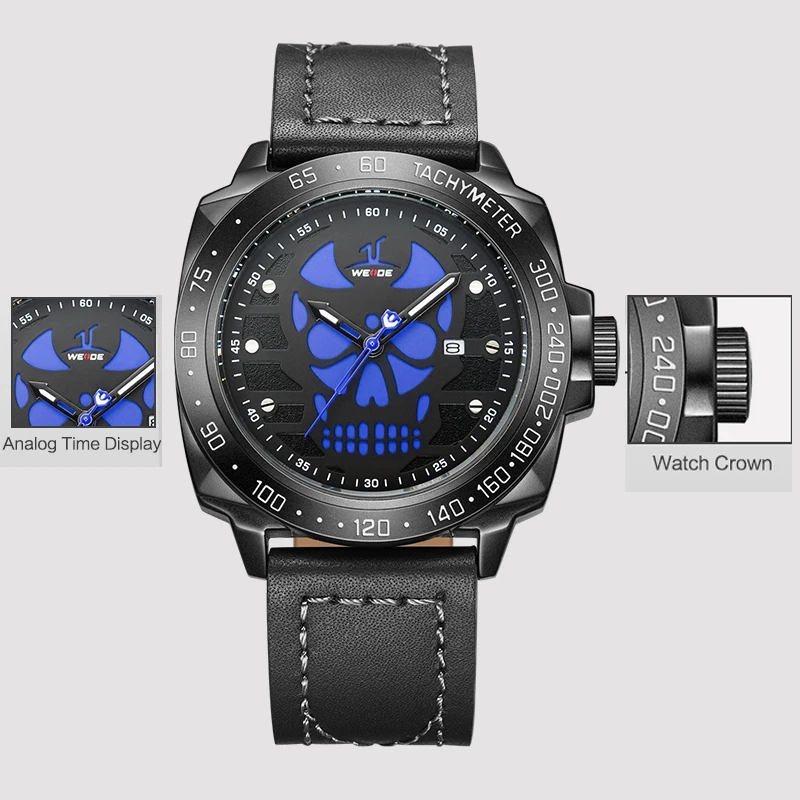 WEIDE Brand halloween watch sport Men Waterproof Quartz Wristwatch Analog Leather Strap eletronicos Relogio Masculino clock 1510 | Наручные
