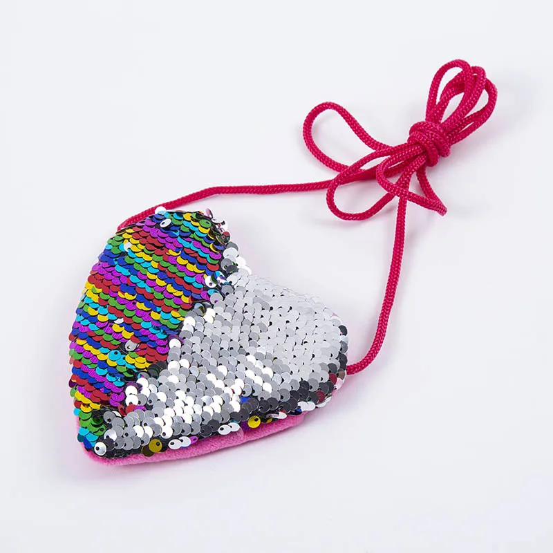 

Bling Sequins Double Color Loving Heart Kids Shoulder Coin Bag Girls Mini Messenger Bag Cute Boys Coin Purse Children Handbags