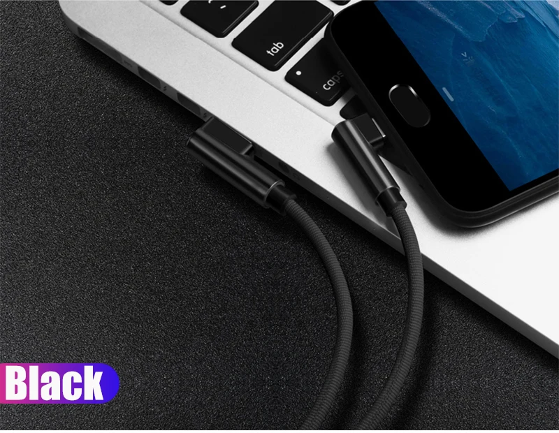 Черный Micro USB кабель для samsung, Xiaomi, huawei, Android, USB зарядное устройство, 90 градусов, тип L, Micro USB кабель для быстрой зарядки телефона, кабель для передачи данных - Цвет: Черный