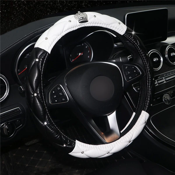 Роскошные Алмазные короны Кожаные чехлы рулевого колеса автомобиля Bling Crystal Авто ручка крышка интерьер автомобиля аксессуары для девочек - Название цвета: 7