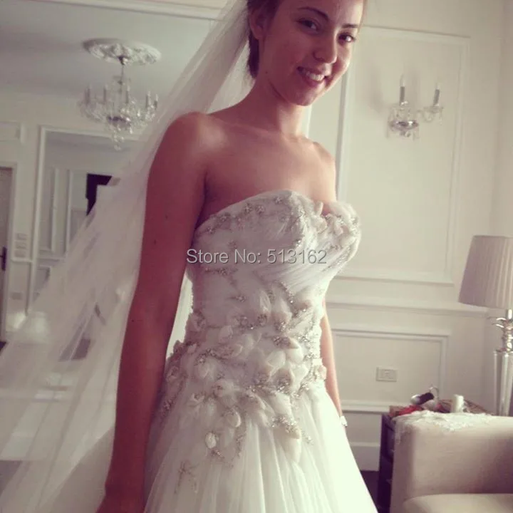 Luxurious Bridal Gown A-Line Strapless Court Train Afghan Chic Flowers Beading Tulle Long Wedding Dresses 2015 | Свадьбы и торжества