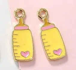yellow Очень мило! 10 шт./лот Детский фартук Детская Бутылочка эмалированные Подвески Металлические Подвески Золотая основа модные ювелирные изделия Аксессуары для DIY ручной работы - Окраска металла: yellow